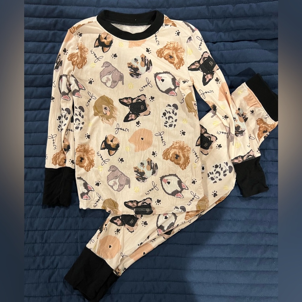 Kids Dog Print Bamboo Pajamas - Black and Cream